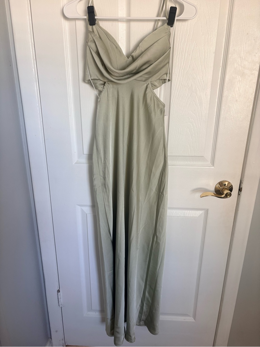 Satin Cowl Neck Cutout Maxi Dress - Sage Green Hello Molly